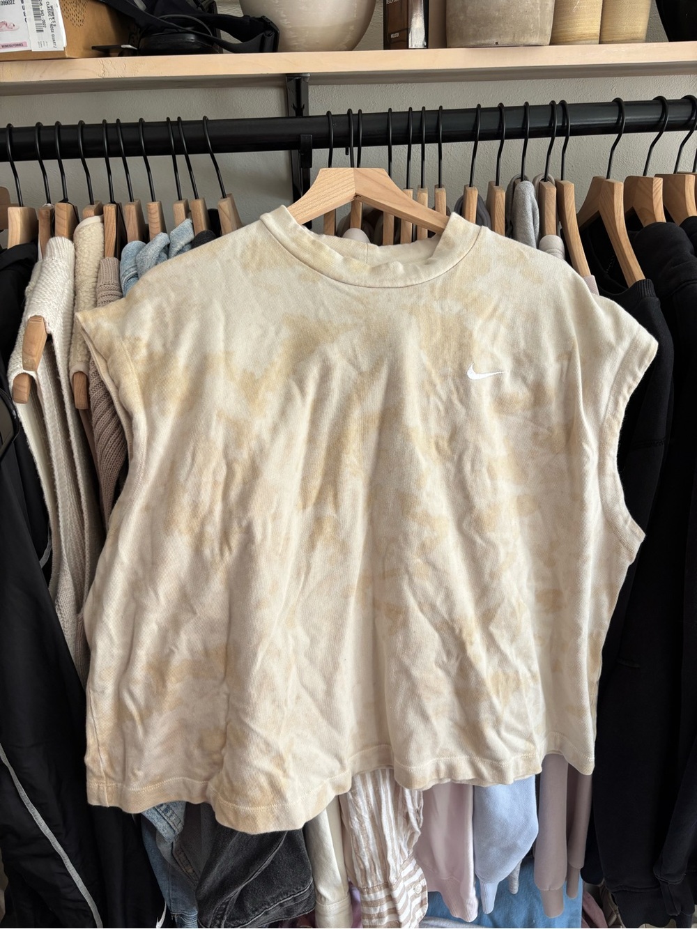 Nike Cropped Tank in Cream and Tan Tie-Dye